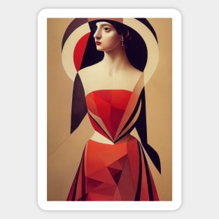 A lady in red, canvas Sticker